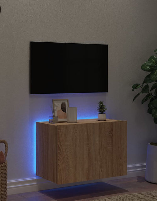 Încărcați imaginea în vizualizatorul Galerie, Comodă TV de perete cu lumini LED, stejar sonoma, 60x35x41 cm - Lando
