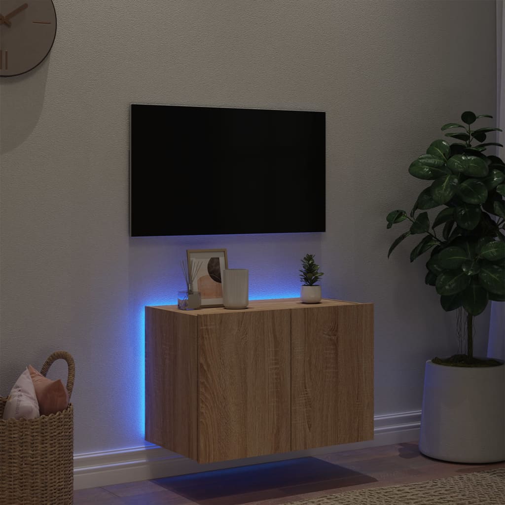 Comodă TV de perete cu lumini LED, stejar sonoma, 60x35x41 cm - Lando