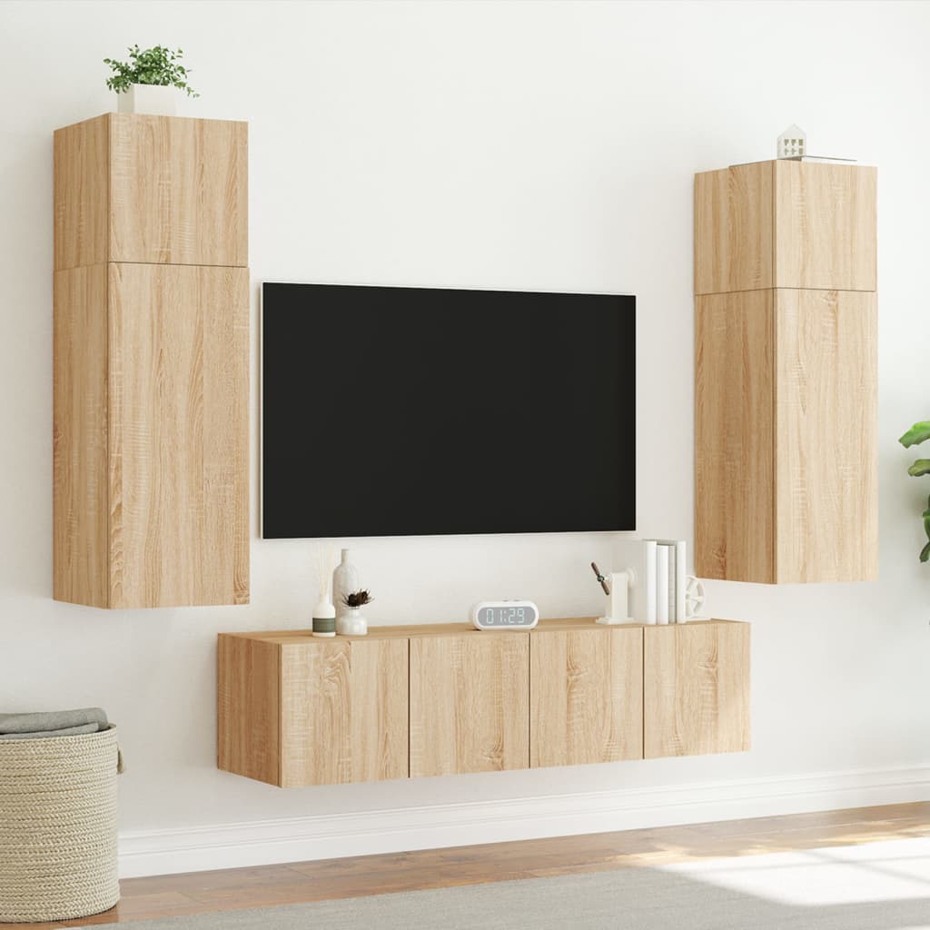 Comodă TV de perete cu lumini LED, stejar sonoma, 60x35x41 cm - Lando