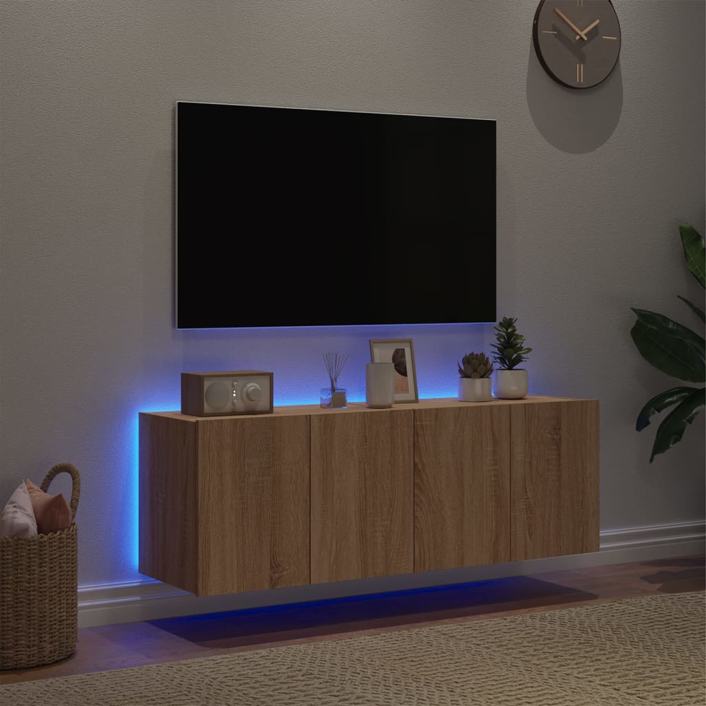 Comodă TV de perete cu LED, 2 buc. stejar sonoma, 60x35x41 cm - Lando