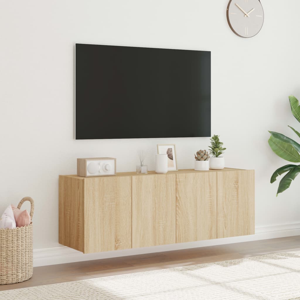 Comodă TV de perete cu LED, 2 buc. stejar sonoma, 60x35x41 cm - Lando