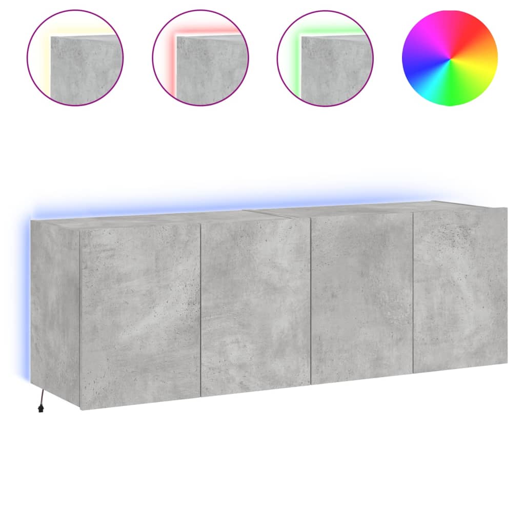 Comode TV de perete cu lumini LED 2 buc. gri beton 60x35x41 cm - Lando