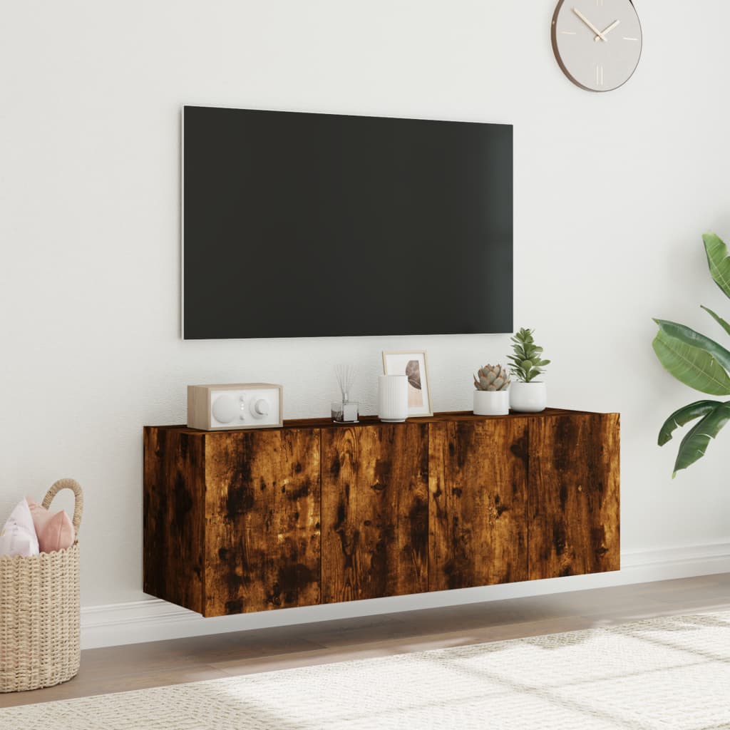 Comodă TV de perete cu LED, 2 buc. stejar fumuriu, 60x35x41 cm - Lando