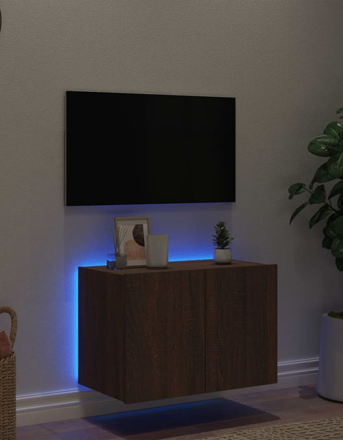 Încărcați imaginea în vizualizatorul Galerie, Comodă TV de perete cu lumini LED, stejar maro, 60x35x41 cm - Lando
