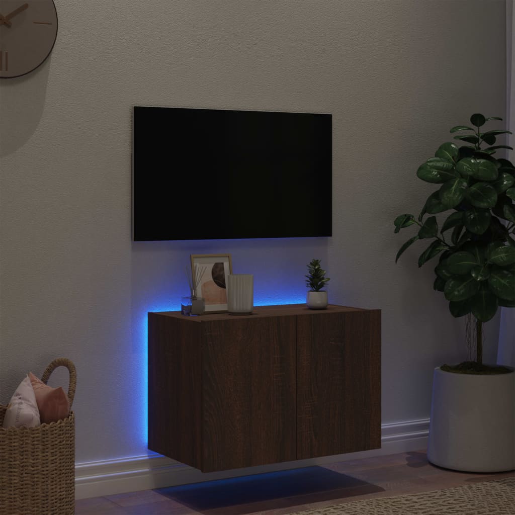 Comodă TV de perete cu lumini LED, stejar maro, 60x35x41 cm - Lando