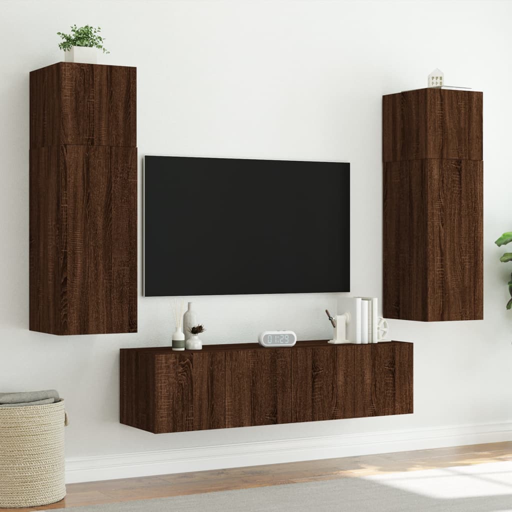 Comodă TV de perete cu lumini LED, stejar maro, 60x35x41 cm - Lando