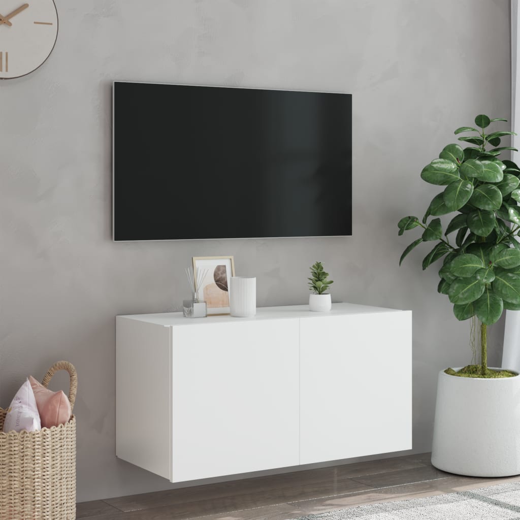 Comodă TV de perete cu lumini LED, alb, 80x35x41 cm - Lando