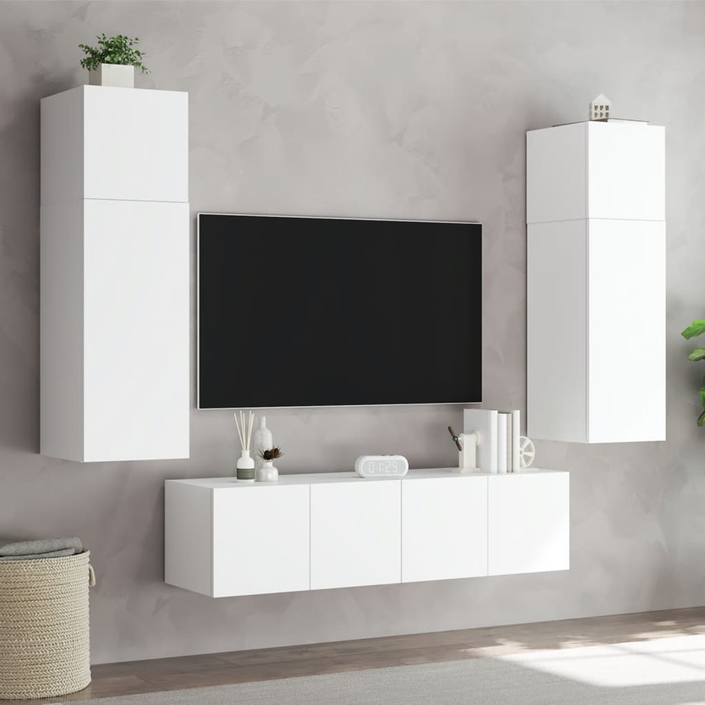 Comodă TV de perete cu lumini LED, alb, 80x35x41 cm - Lando