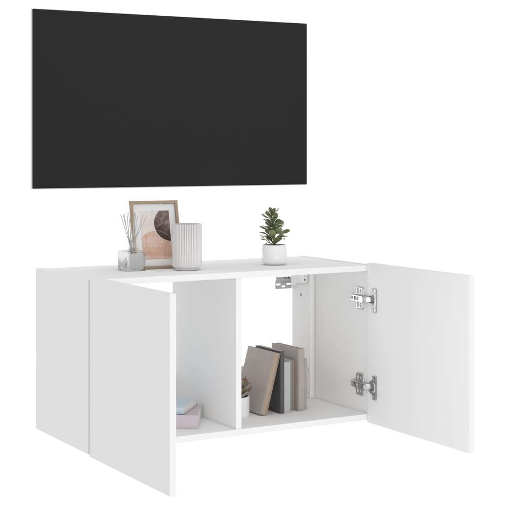 Comodă TV de perete cu lumini LED, alb, 80x35x41 cm - Lando