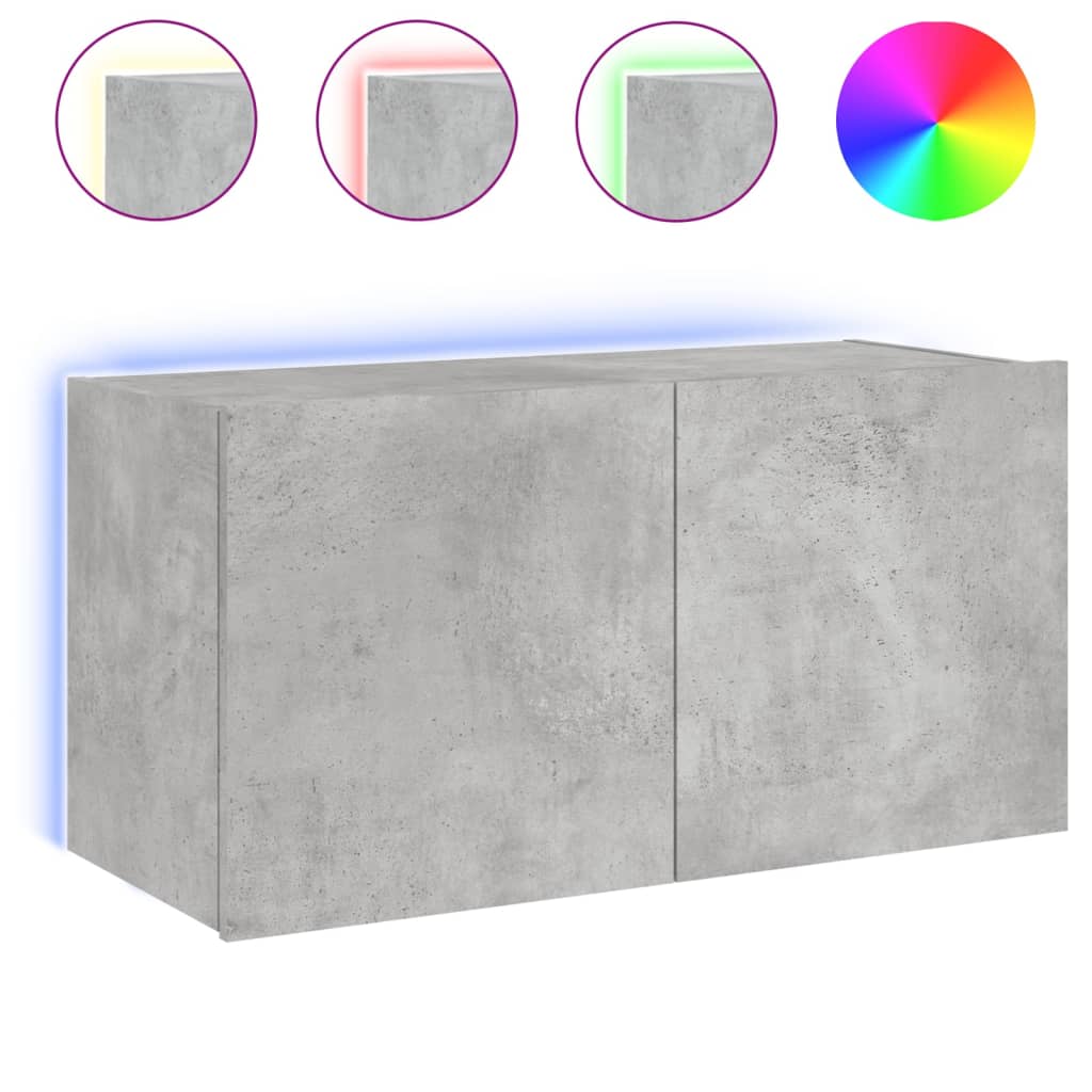 Comodă TV de perete cu lumini LED, gri beton, 80x35x41 cm - Lando