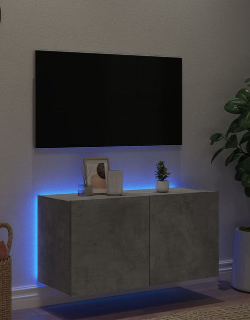 Încărcați imaginea în vizualizatorul Galerie, Comodă TV de perete cu lumini LED, gri beton, 80x35x41 cm - Lando
