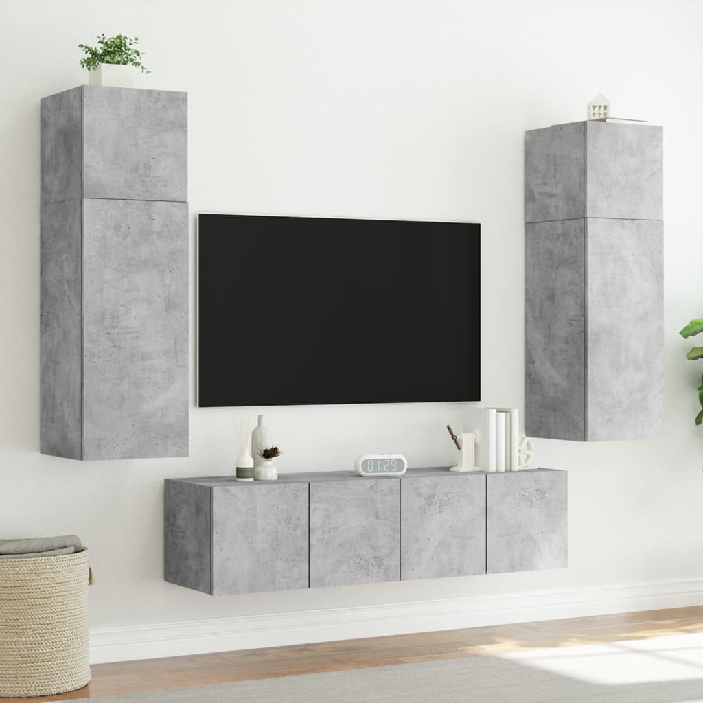 Comodă TV de perete cu lumini LED, gri beton, 80x35x41 cm - Lando