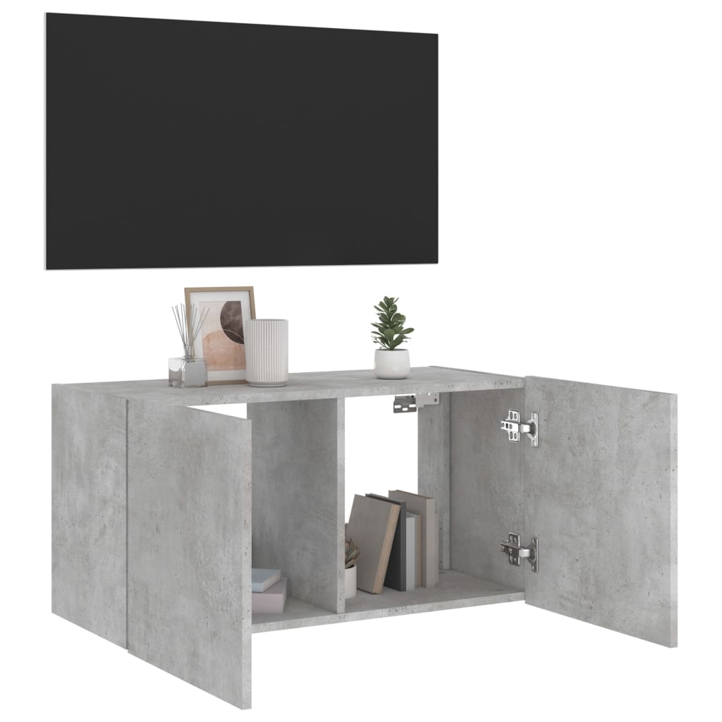 Comodă TV de perete cu lumini LED, gri beton, 80x35x41 cm - Lando