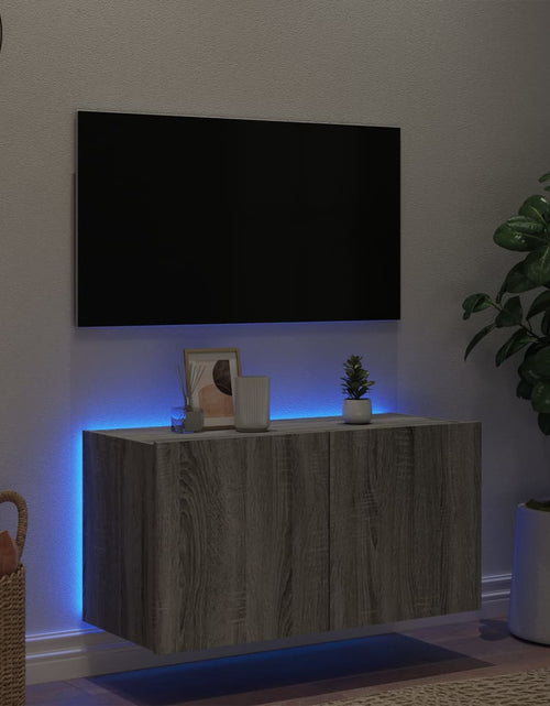 Загрузите изображение в средство просмотра галереи, Comodă TV de perete cu lumini LED, gri sonoma, 80x35x41 cm - Lando
