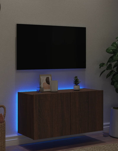 Încărcați imaginea în vizualizatorul Galerie, Comodă TV de perete cu lumini LED, stejar maro, 80x35x41 cm - Lando
