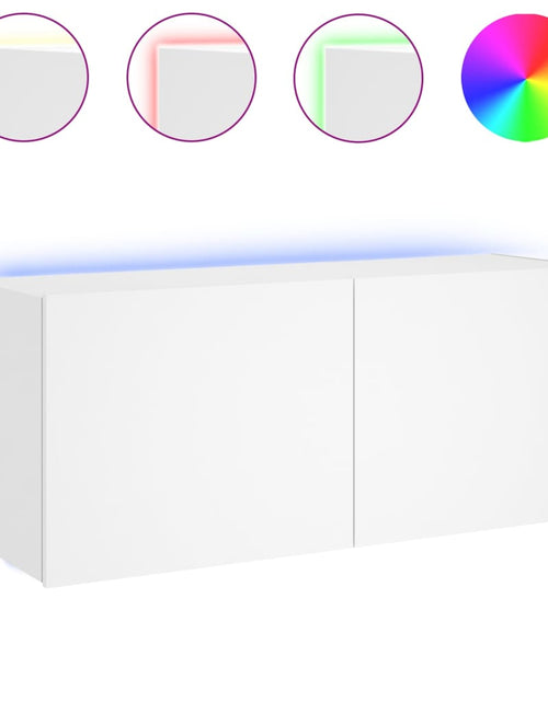 Încărcați imaginea în vizualizatorul Galerie, Comodă TV de perete cu lumini LED, alb, 100x35x41 cm - Lando
