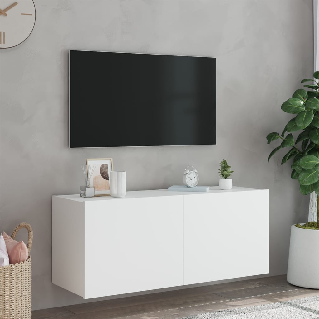 Comodă TV de perete cu lumini LED, alb, 100x35x41 cm - Lando