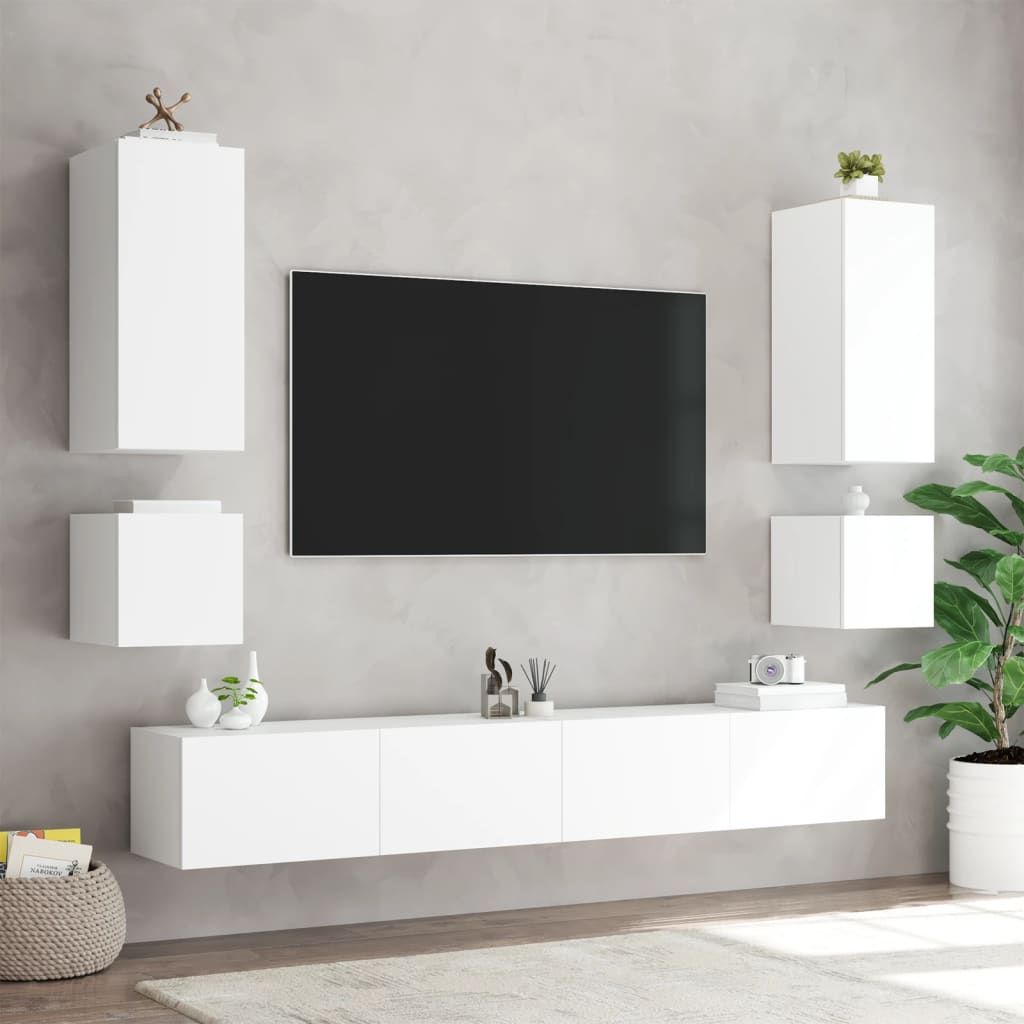 Comodă TV de perete cu lumini LED, alb, 100x35x41 cm - Lando