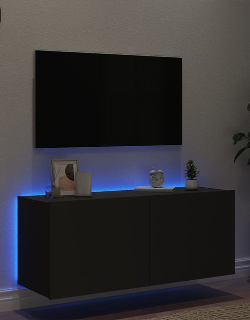 Încărcați imaginea în vizualizatorul Galerie, Comodă TV de perete cu lumini LED, negru, 100x35x41 cm - Lando
