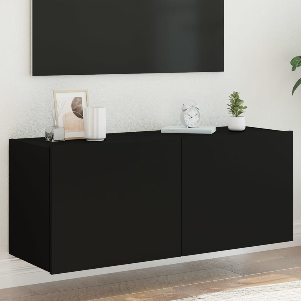 Comodă TV de perete cu lumini LED, negru, 100x35x41 cm - Lando