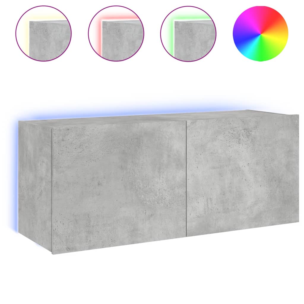 Comodă TV de perete cu lumini LED, gri beton, 100x35x41 cm - Lando