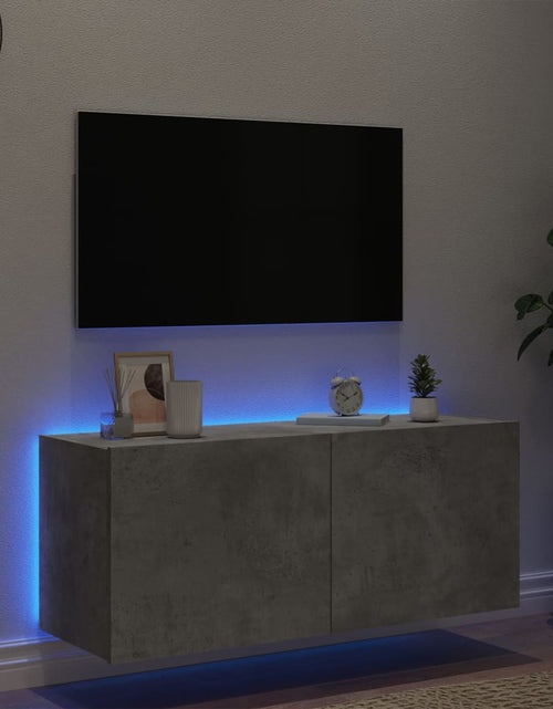 Încărcați imaginea în vizualizatorul Galerie, Comodă TV de perete cu lumini LED, gri beton, 100x35x41 cm - Lando
