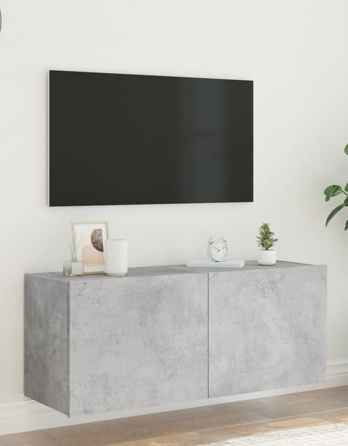 Încărcați imaginea în vizualizatorul Galerie, Comodă TV de perete cu lumini LED, gri beton, 100x35x41 cm - Lando
