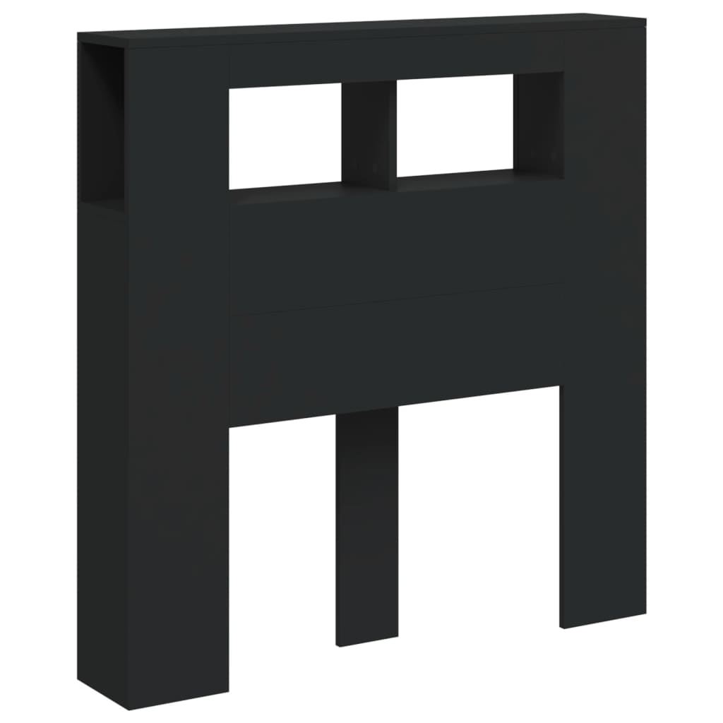 Tăblie de pat cu LED, negru, 100x18,5x103,5 cm, lemn - Lando