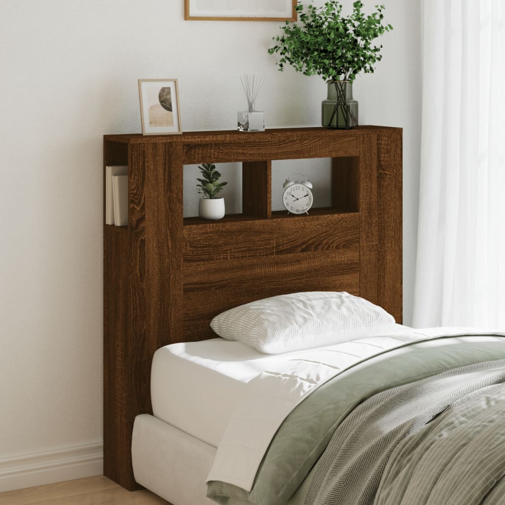 Tăblie de pat cu LED, stejar maro, 100x18,5x103,5 cm, lemn - Lando
