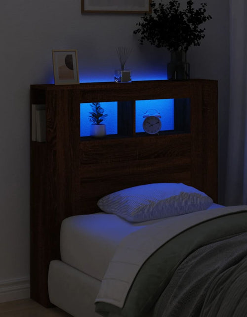 Загрузите изображение в средство просмотра галереи, Tăblie de pat cu LED, stejar maro, 100x18,5x103,5 cm, lemn - Lando
