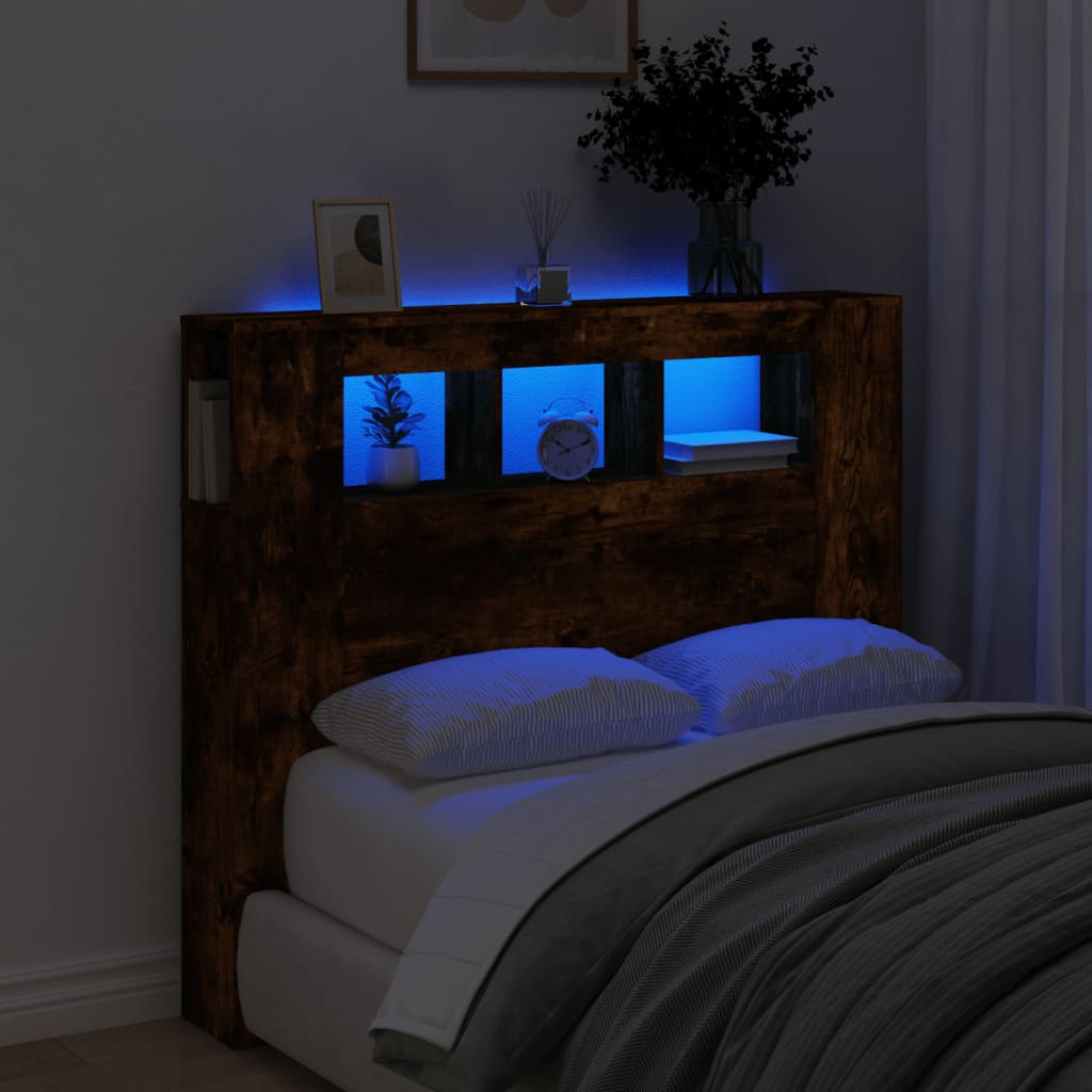 Tăblie de pat cu LED, stejar fumuriu, 120x18,5x103,5 cm, lemn - Lando