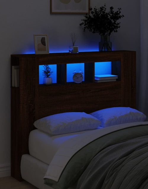 Загрузите изображение в средство просмотра галереи, Tăblie de pat cu LED, stejar maro, 120x18,5x103,5 cm, lemn - Lando
