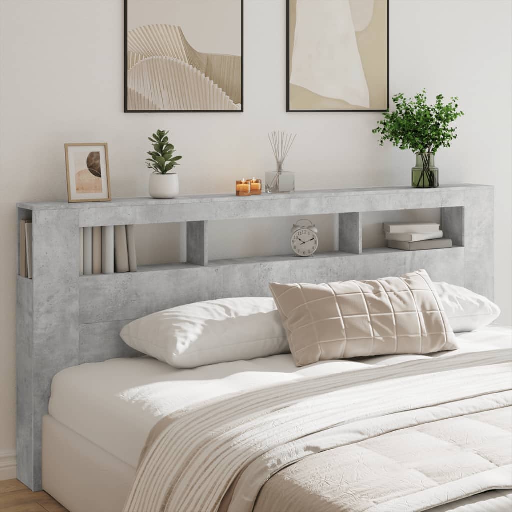Tăblie de pat cu LED, gri beton, 220x18,5x103,5 cm, lemn - Lando