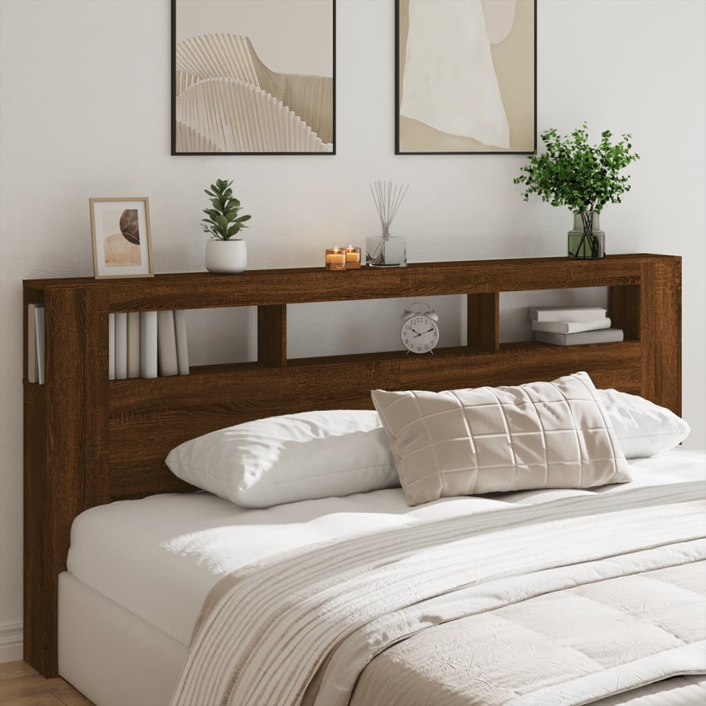 Tăblie de pat cu LED, stejar maro, 220x18,5x103,5 cm, lemn - Lando