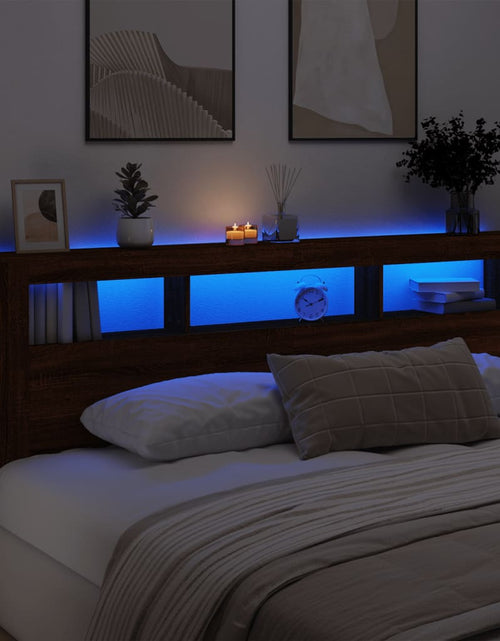 Загрузите изображение в средство просмотра галереи, Tăblie de pat cu LED, stejar maro, 220x18,5x103,5 cm, lemn - Lando
