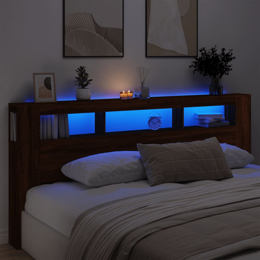 Tăblie de pat cu LED, stejar maro, 220x18,5x103,5 cm, lemn - Lando