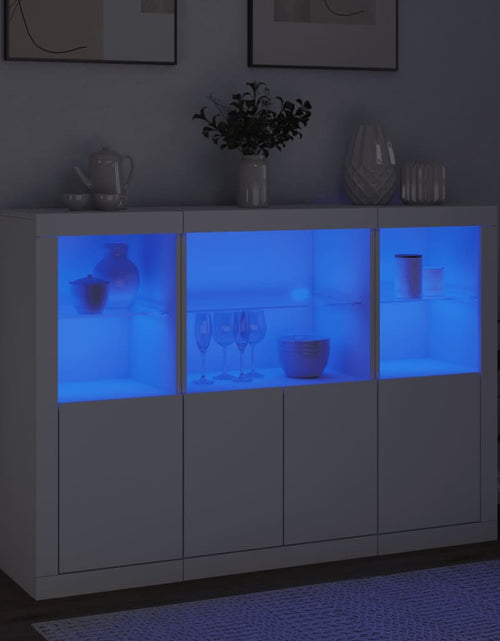 Încărcați imaginea în vizualizatorul Galerie, Servantă cu lumini LED, 3 buc., alb, lemn prelucrat - Lando
