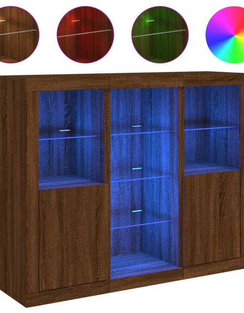 Încărcați imaginea în vizualizatorul Galerie, Servantă cu lumini LED, 3 buc., stejar maro, lemn prelucrat - Lando
