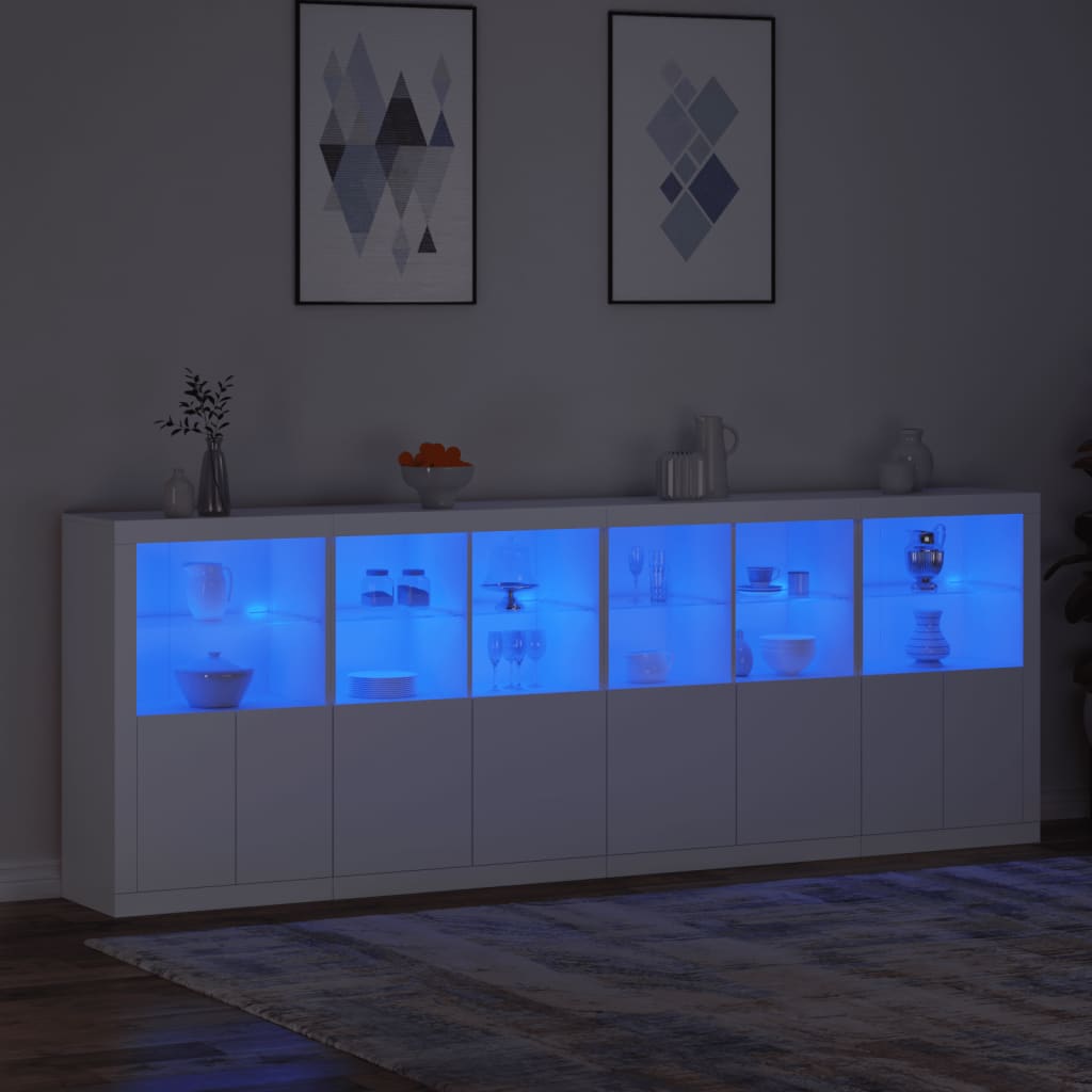 Servantă cu lumini LED, alb, 283x37x100 cm - Lando