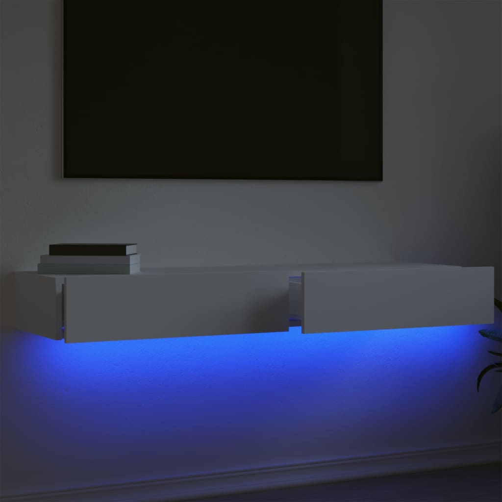 Dulapuri TV cu lumini LED, 2 buc., alb, 60x35x15,5 cm Lando - Lando