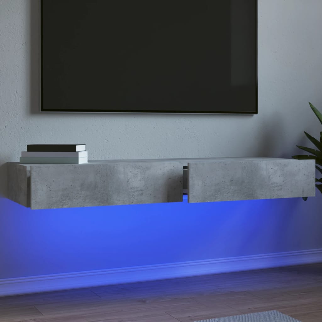 Comode TV cu lumini LED, 2 buc., gri beton, 60x35x15,5 cm Lando - Lando