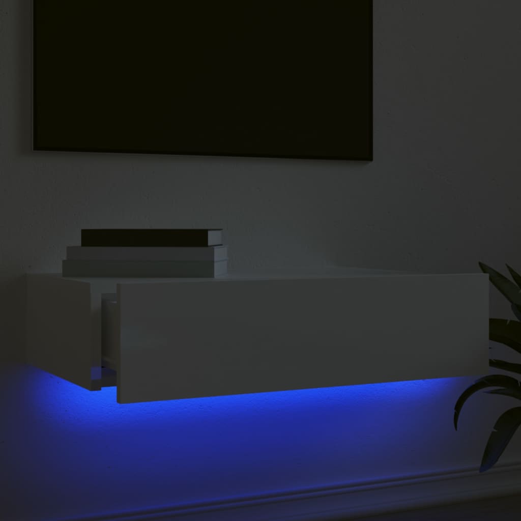 Comodă TV cu lumini LED, alb extralucios, 60x35x15,5 cm Lando - Lando