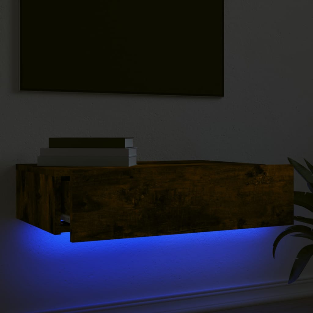Comodă TV cu lumini LED, stejar fumuriu, 60x35x15,5 cm Lando - Lando