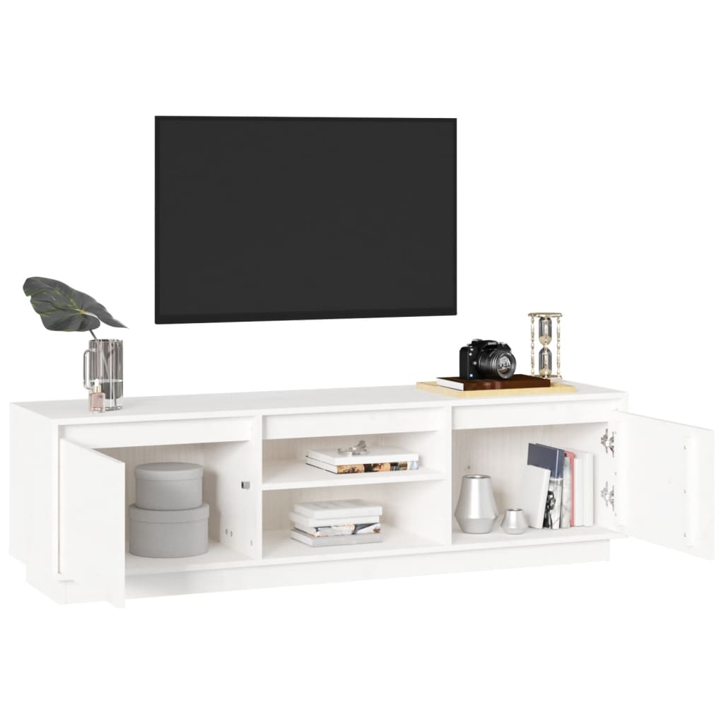 Comodă TV, alb, 140x35x40 cm, lemn masiv de pin - Lando