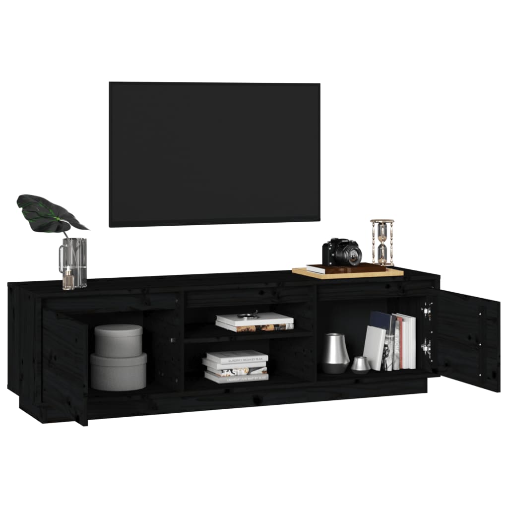 Comodă TV, negru, 140x35x40 cm, lemn masiv de pin - Lando