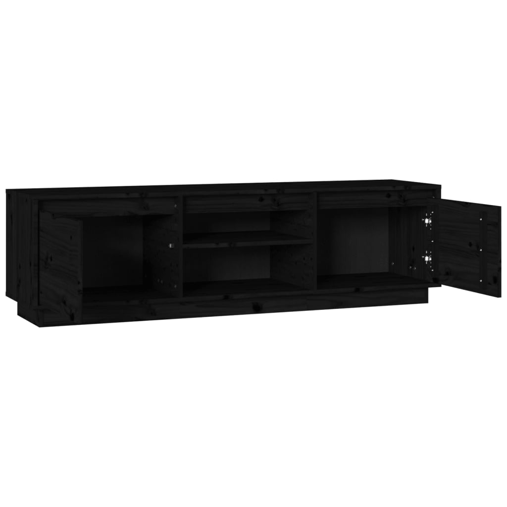 Comodă TV, negru, 140x35x40 cm, lemn masiv de pin - Lando