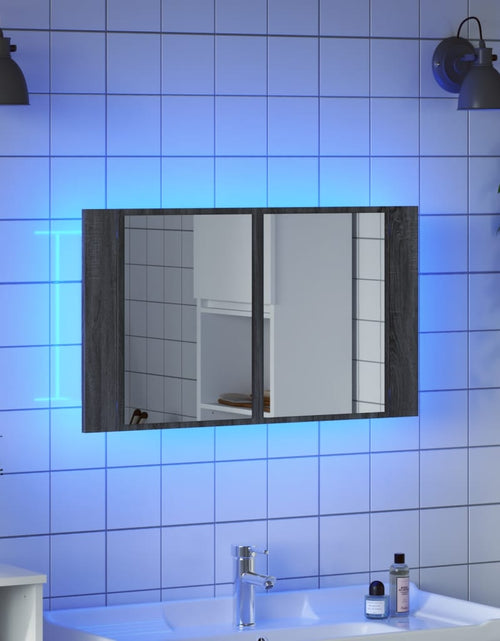 Загрузите изображение в средство просмотра галереи, Dulap de baie cu oglindă și LED, gri sonoma, 80x12x45 cm, acril - Lando
