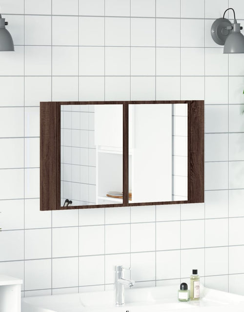 Încărcați imaginea în vizualizatorul Galerie, Dulap de baie cu oglindă și LED stejar maro, 80x12x45 cm, acril - Lando

