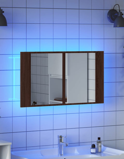 Încărcați imaginea în vizualizatorul Galerie, Dulap de baie cu oglindă și LED stejar maro, 80x12x45 cm, acril - Lando
