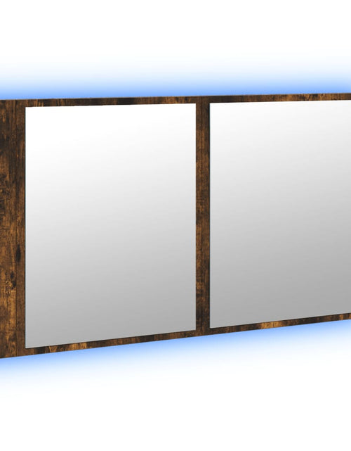 Загрузите изображение в средство просмотра галереи, Dulap de baie cu oglindă și LED, stejar fumuriu, 90x12x45 acril - Lando

